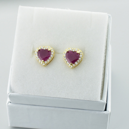 Zdjęcie nr. 2 Złote kolczyki z brylantami i rubinami w kształcie serca