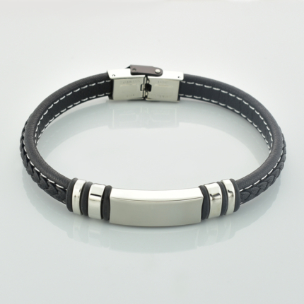 Bransoletka męska skóra i stal z blaszką