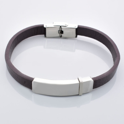 Bransoletka skóra i stal brązowa - grawer