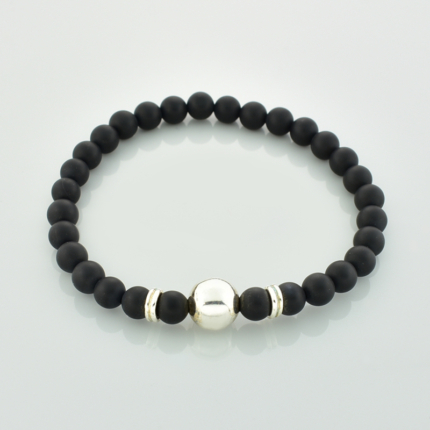 Bransoletka z naturalnym onyksem matowym i srebrem