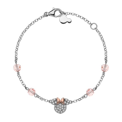 Srebrna bransoletka Minnie Mouse z różowymi cyrkoniami