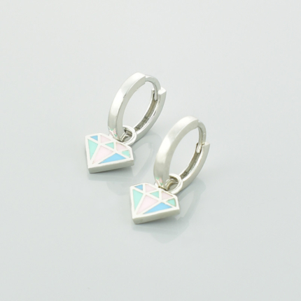 Srebrne kolczyki kółka z zawieszką diamenciki