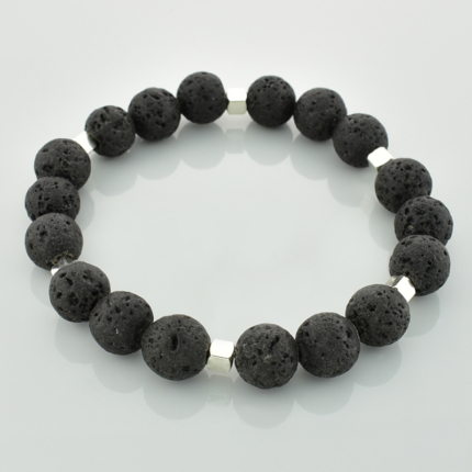 Bransoleka z lawą wulkaniczną i srebrem