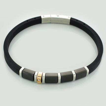 Bransoletka męska kauczukowa z czarną stalą