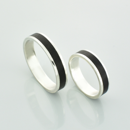 Obrączki ślubne białe złoto - drewno heban