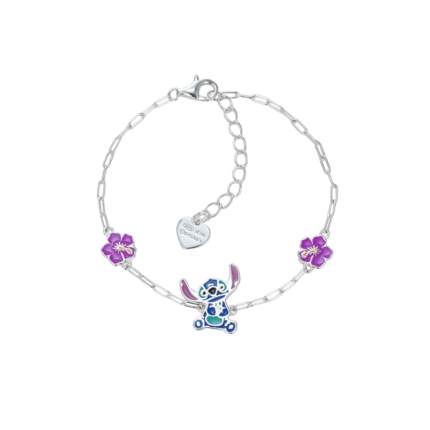 Srebrna bransoletka Stitch z kwiatkami