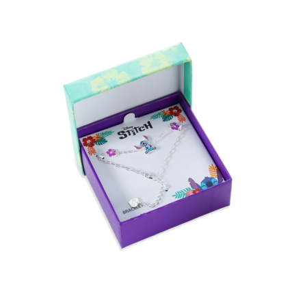 Srebrna bransoletka Stitch z kwiatkami
