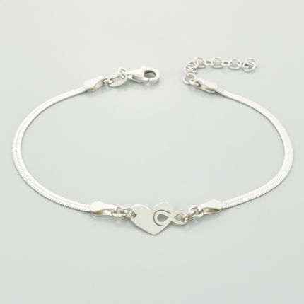 Srebrna bransoletka taśma serce i nieskończoność