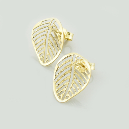 Złote kolczyki ażurowe liście na sztyftach