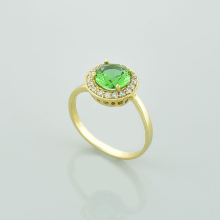 Złoty pierścionek z zultanitem i cyrkoniami